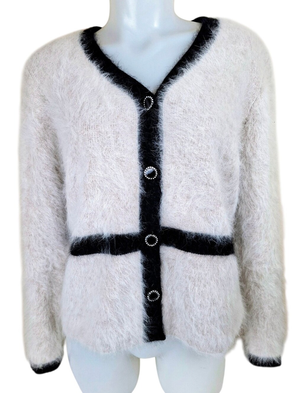 Vintage Fuzzy Angora Blend Lady Monica Cardigan Sweater Size Medium